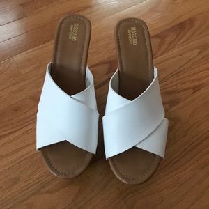 White wedge mules